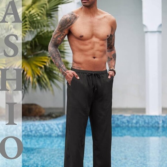 3XL‎ COOFANDY Mens Linen Loose Pant Lightweight Elastic Waist Trouser Yoga Beach - Picture 1 of 7